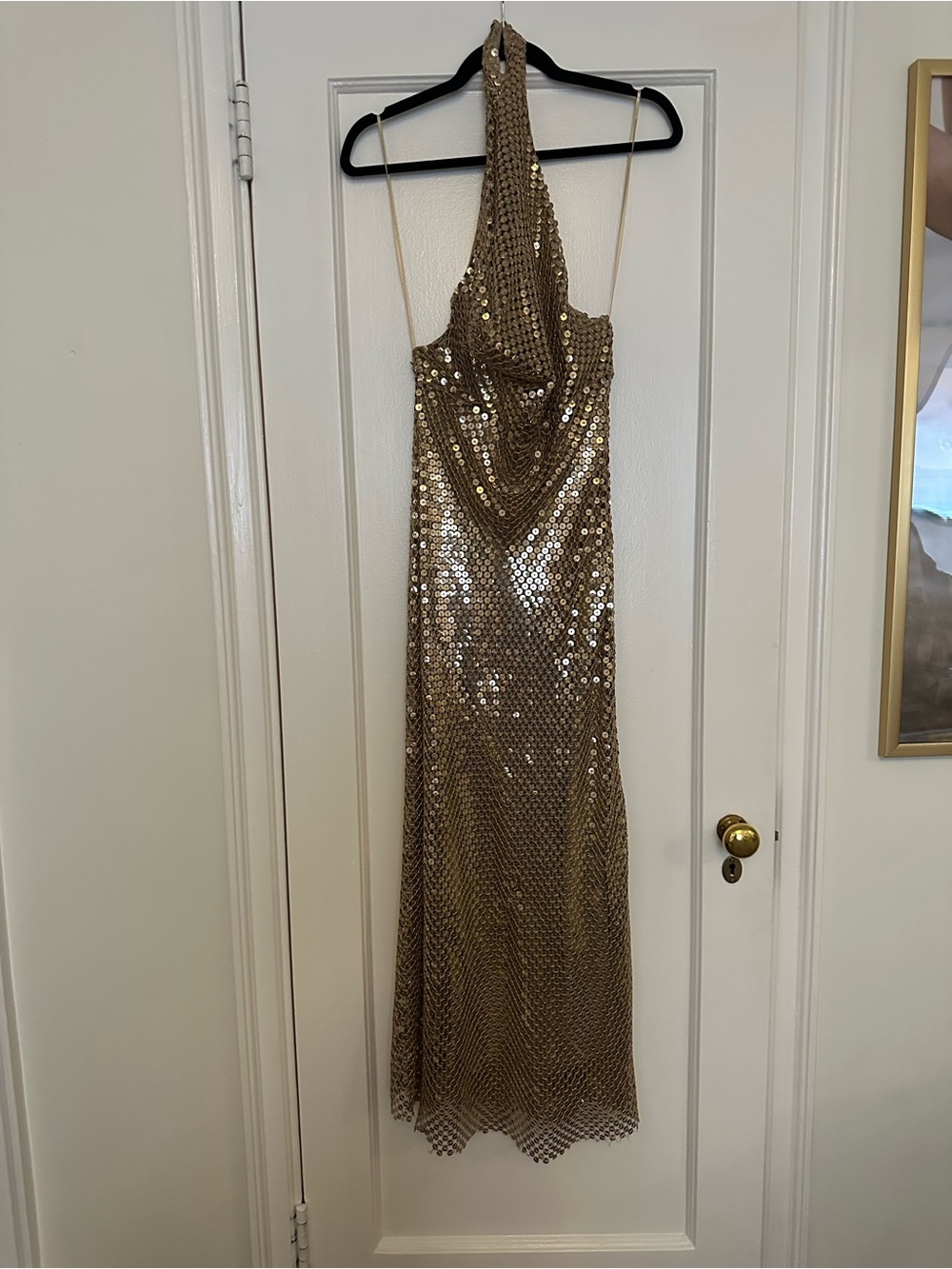 Zara Gold Sequin One-Shoulder Evening Dress